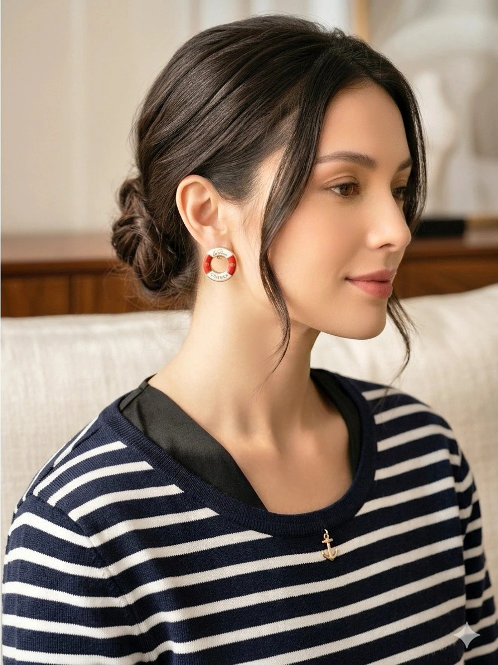 ChaneI La Pausa Lifebuoy Stud Earrings Red White & Gold